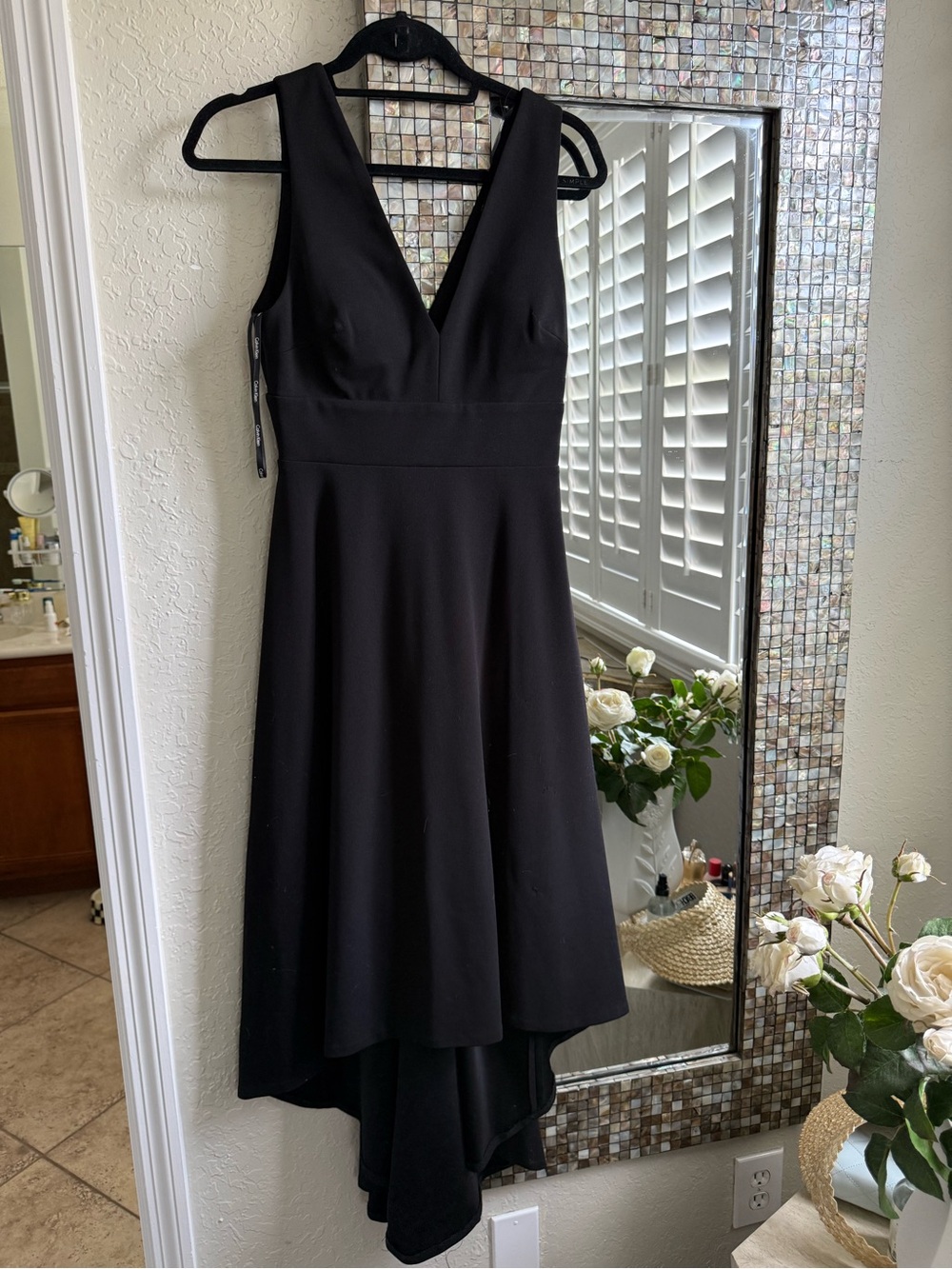 Calvin Klein Black Fit & Flare High Low Midi Dress Size 2